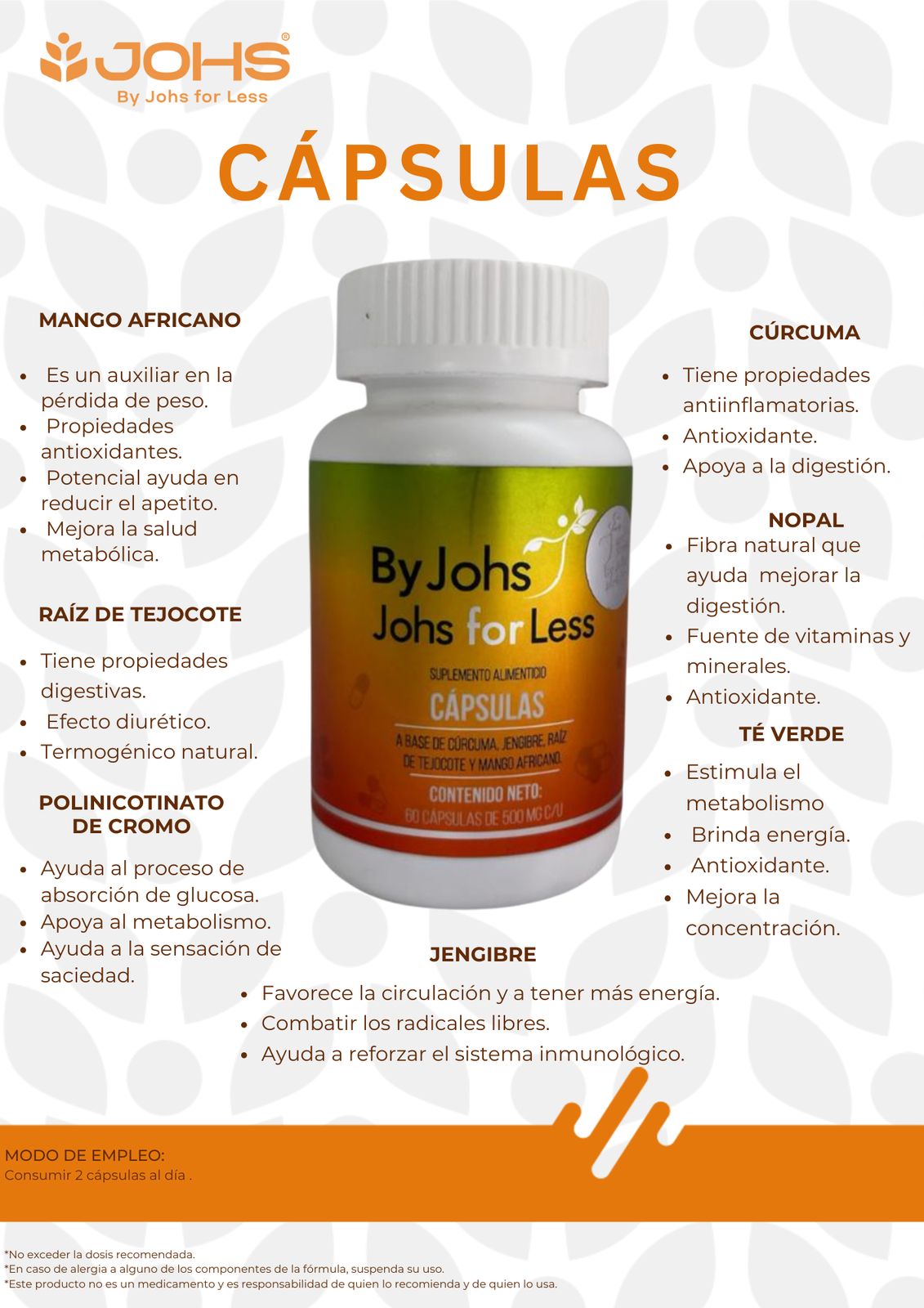 JOHS Cápsulas Suplemento alimenticio con cúrcuma, jengibre y té verde
