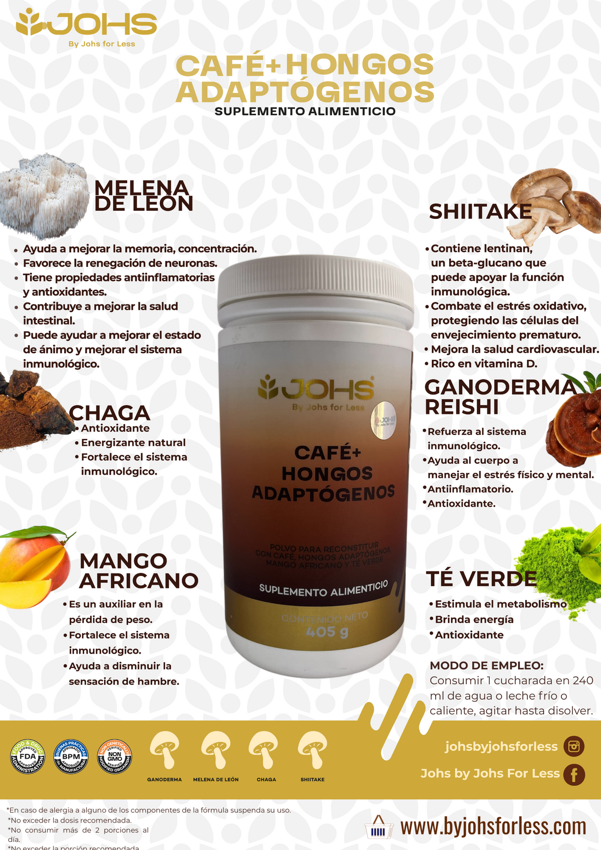 Café con Hongos Adaptógenos JOHS | Café Soluble con Ganoderma y Melena de León
