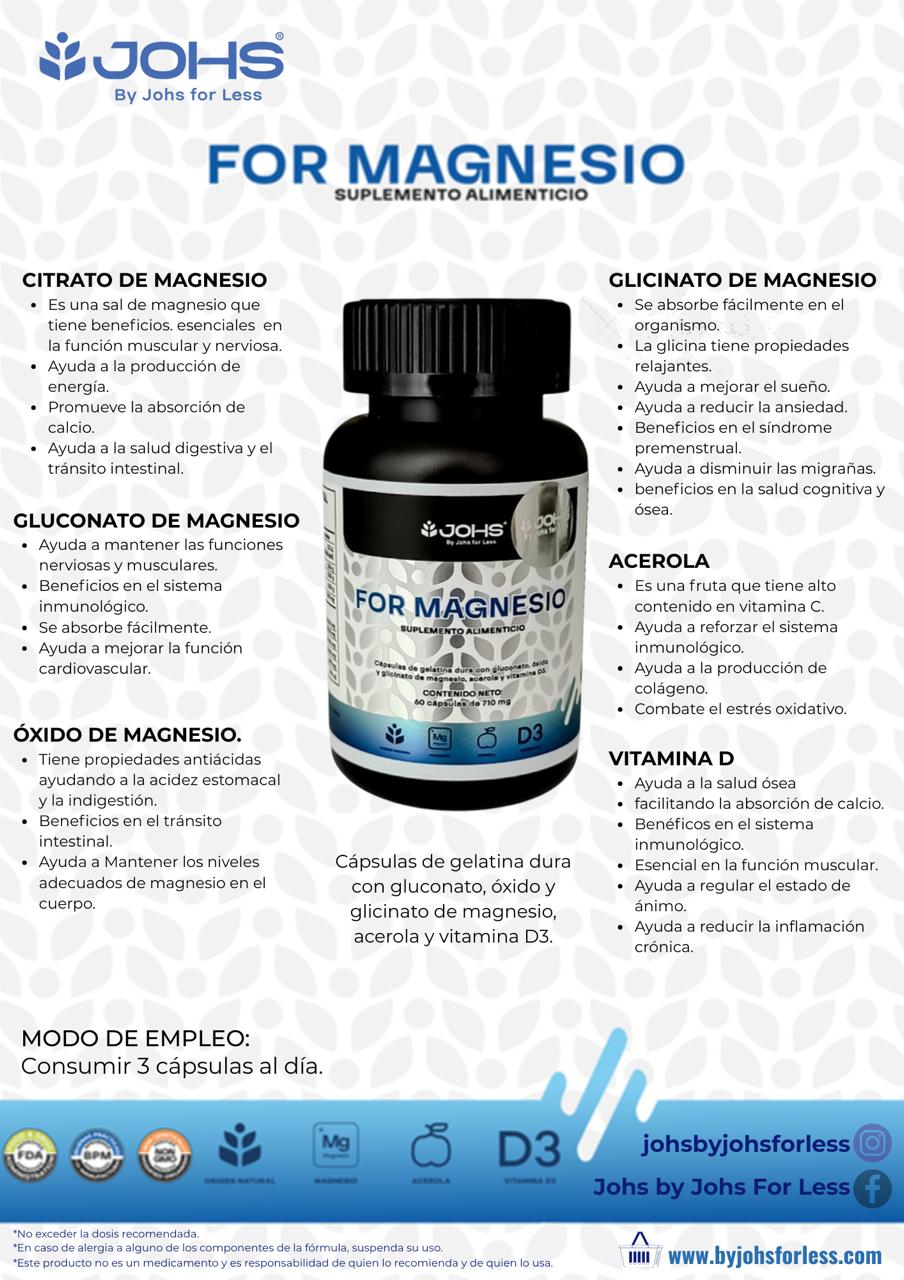 Magnesio JOHS | 4 Fuentes de Magnesio con Vitamina D3