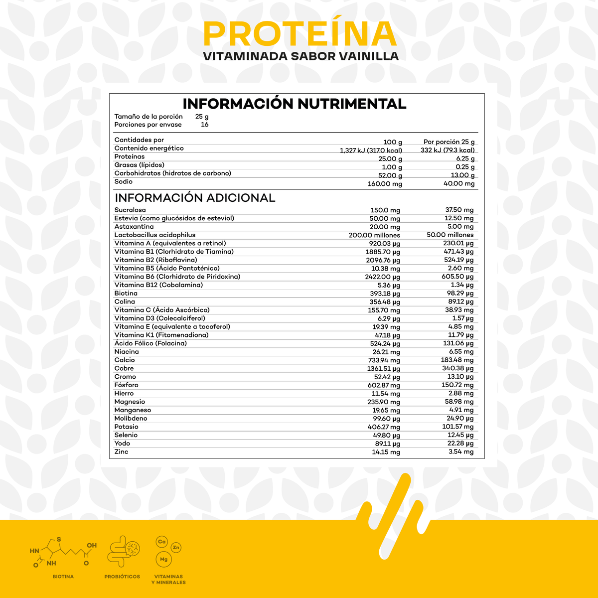Proteína Vitaminada JOHS Sabor Vainilla  Suplemento Alimenticio con Proteína, Vitaminas y Probióticos