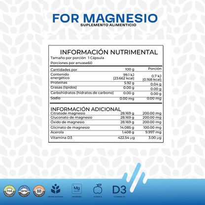 Magnesio JOHS | 4 Fuentes de Magnesio con Vitamina D3