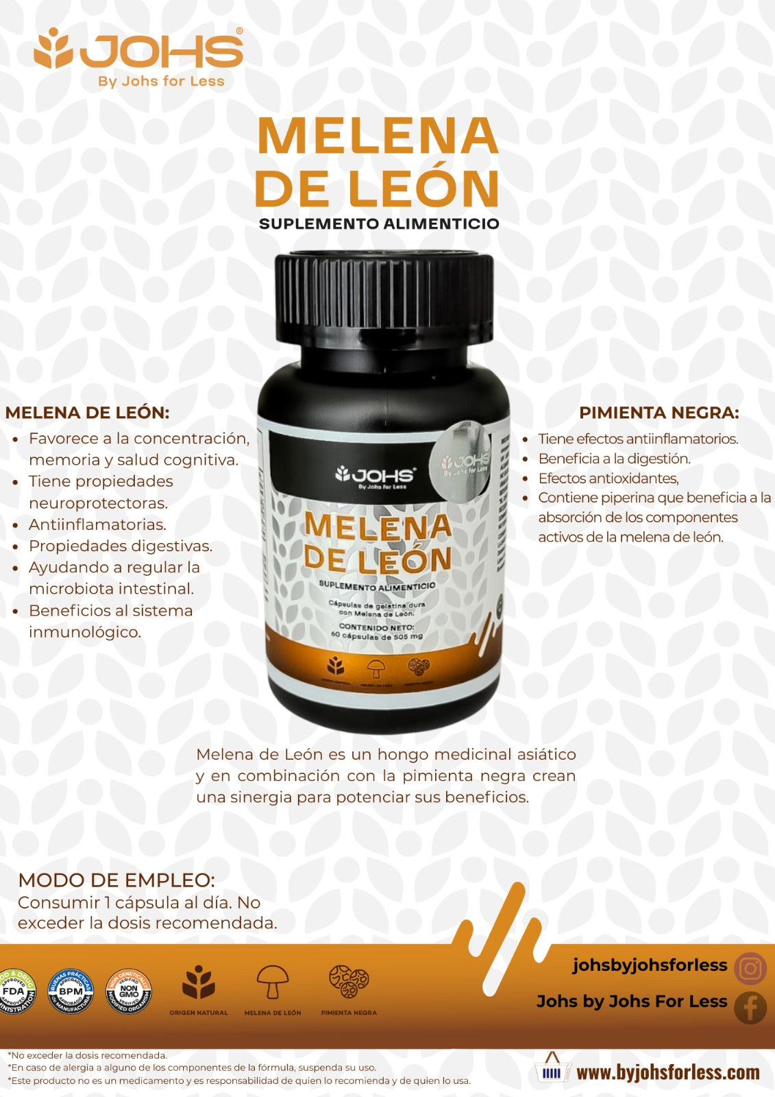 Melena de León JOHS | Extracto de Hongo con Pimienta Negra
